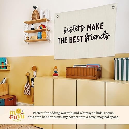 Miniatura 4 de Letrero de lona de lino con texto en inglés "Sisters Make The Best Friends" para dormitorio o sala de juegos, decoración de habitación de niñas, 30