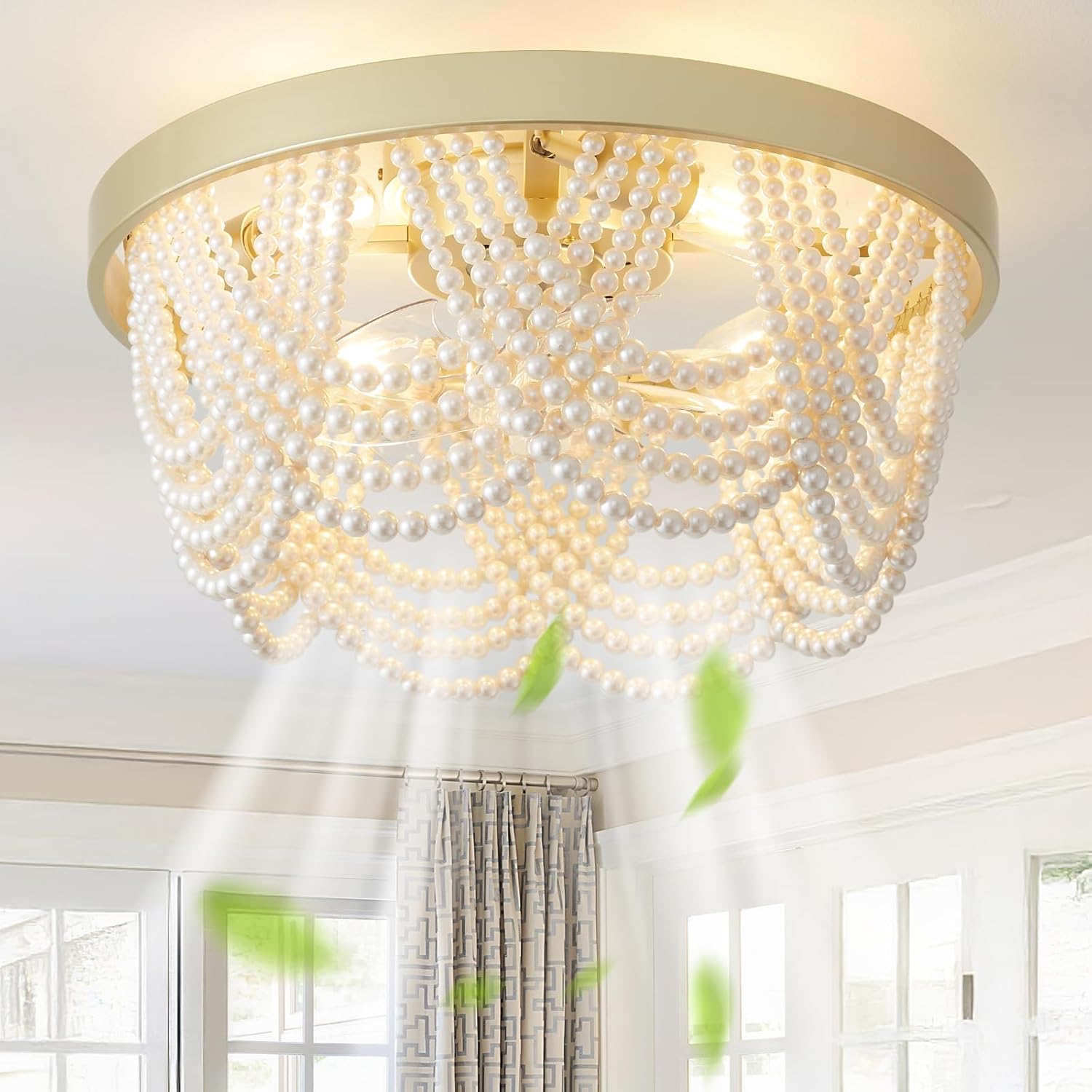 20" Gold Crystal Ceiling Fans with Lights, Mid Century Fandelier Ceiling Fan with Light Remote Control, Flush Mount with 6 Speeds for Bedroom, Nursery, Living Room