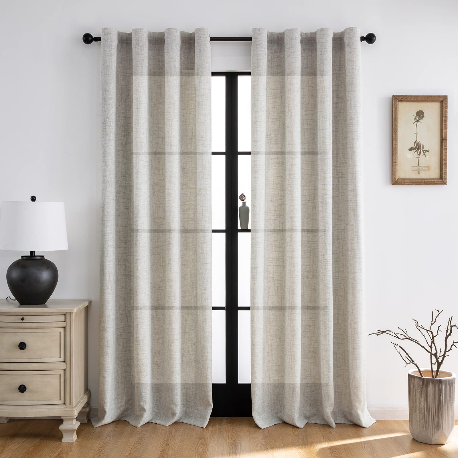 Melodieux Linenlook Curtains Eyelet for Bedroom Living Room, Natural, W 46" x L 72" (2 Panels) - Image 2