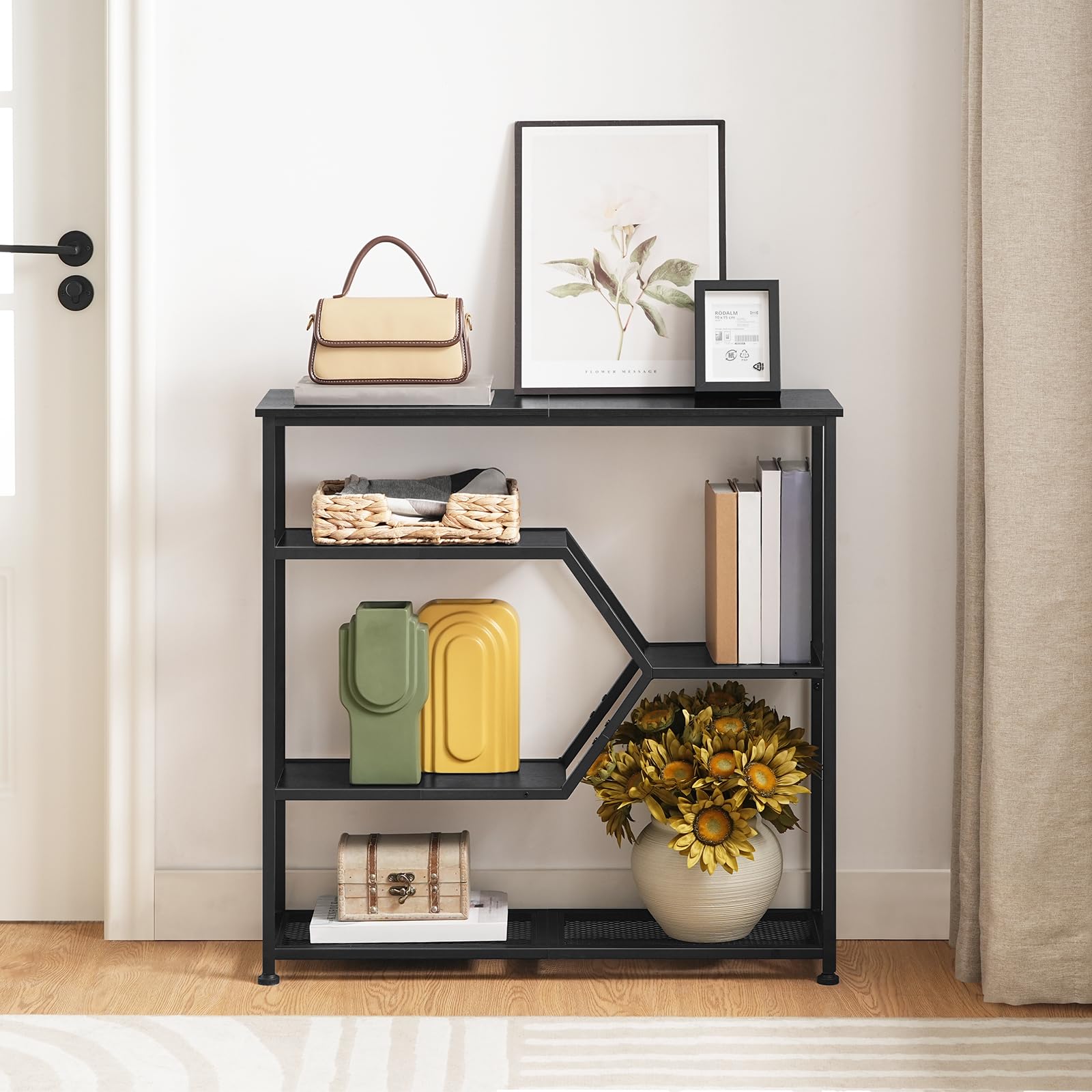 MAHANCRIS Tavolo Consolle, 5 Ripiani, Consolle da Ingresso in Stile Industriale, Tavolo Dietro Divano da 80 cm, Struttura in Metallo, per Soggiorno, Ingresso, Corridoio, Nero ACTHB13101
