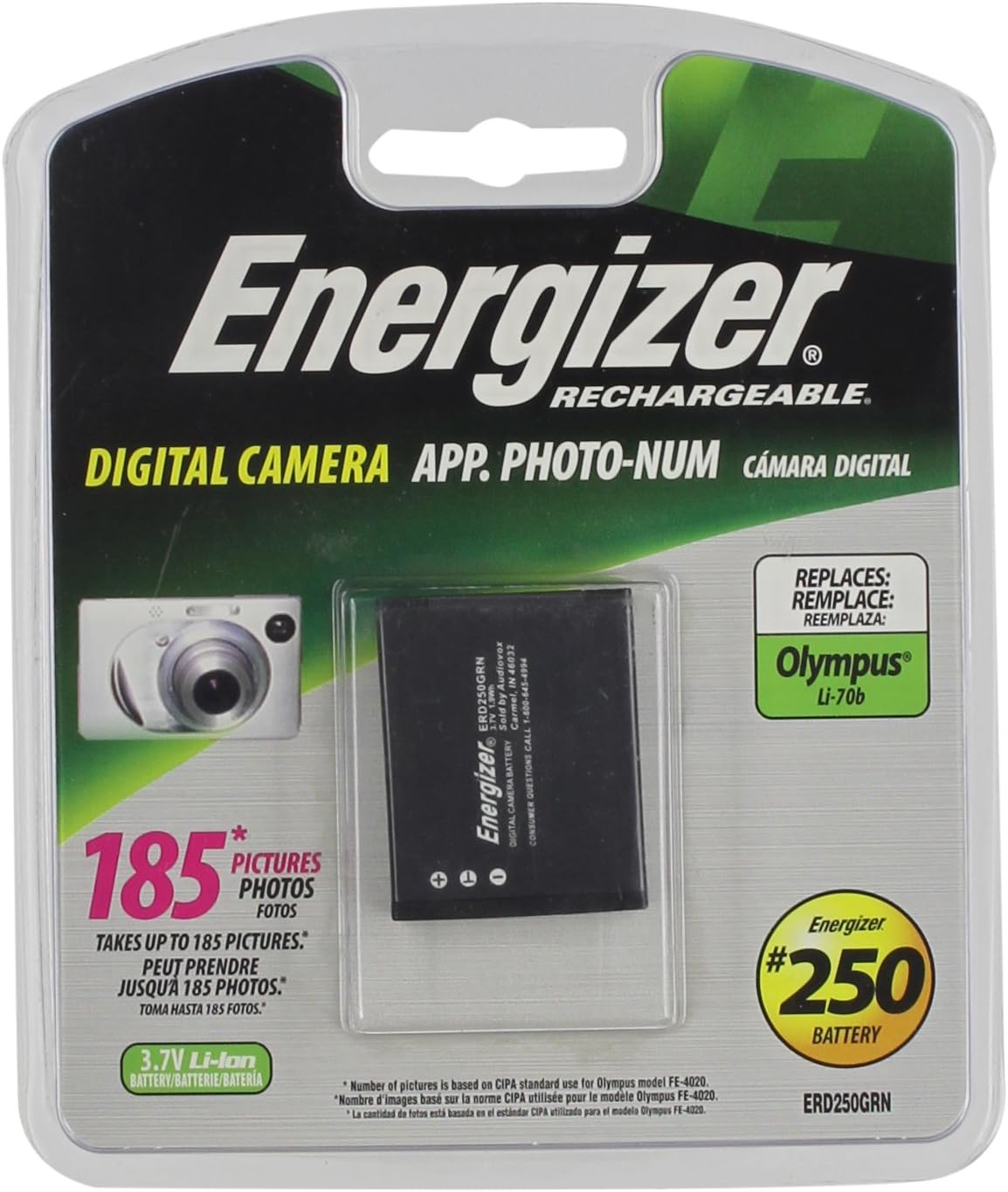 Energizer ERD250GRN Rechargeable Digital Camera Battery for Olympus Li70B Electronics