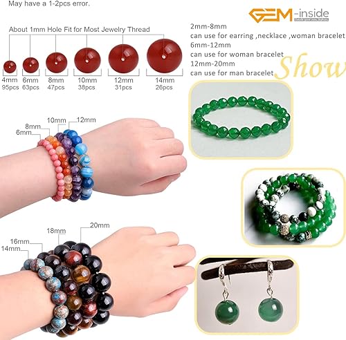 Miniatura 6 de GEM-Inside - Cuentas sueltas de gema verde natural auténtica, 0.236in, cuentas redondas facetadas de energía para hacer joyas de 15 pulgadas