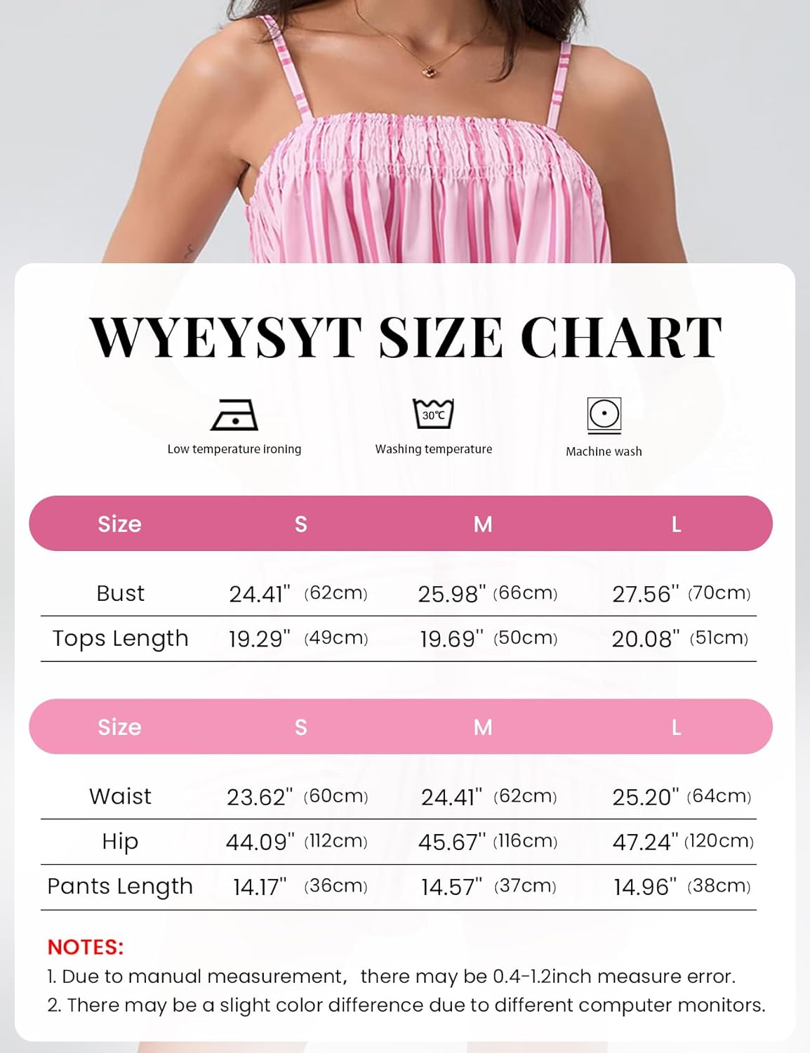 Wyeysyt Women 2 Piece Lounge Set Striped Pajama Set Ruffle Hem Cami Tops and Stripe Boxer Shorts Pj Set Sleepwear(Pink-L) - Image 7