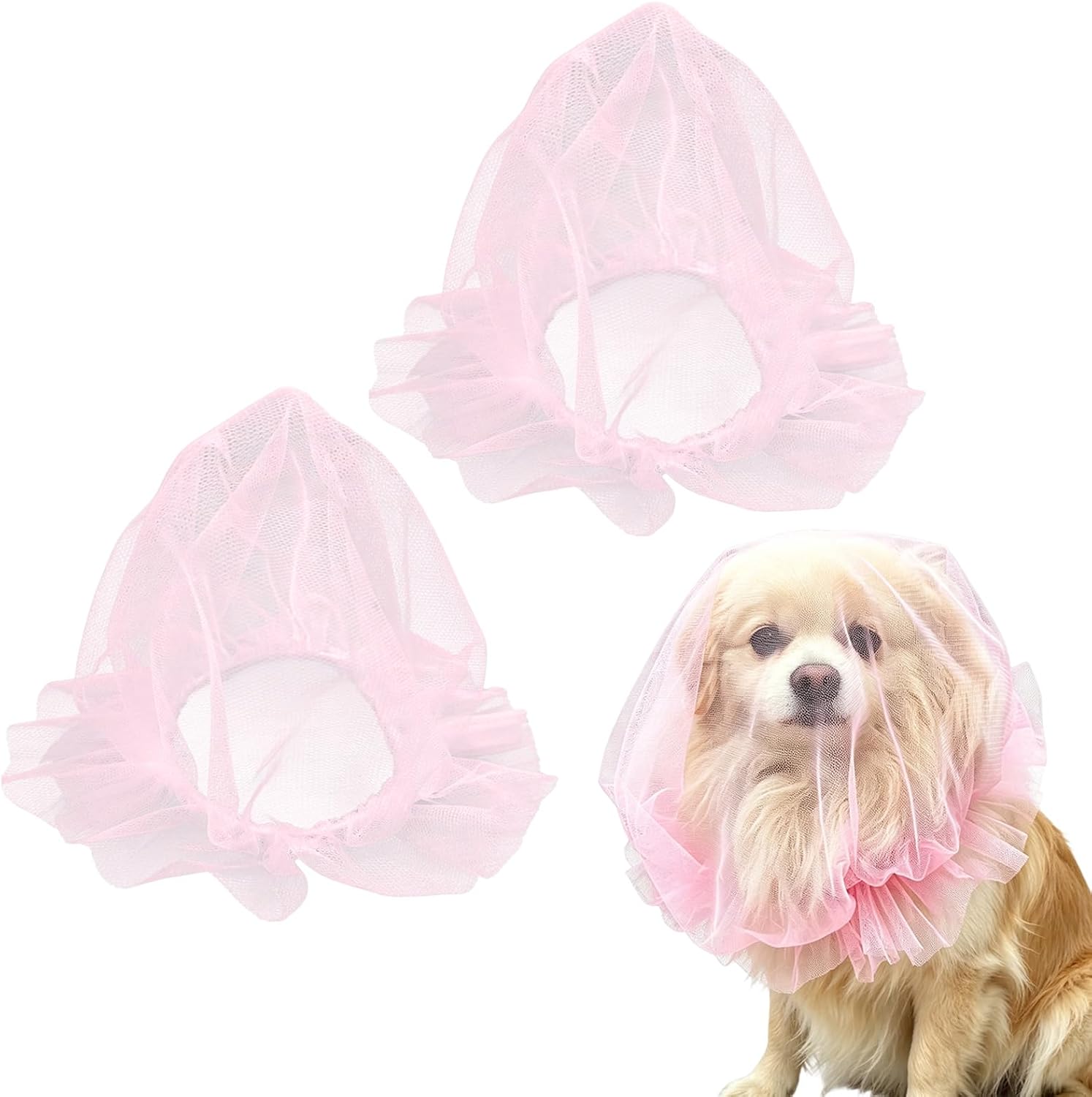 Dog Face Mesh Net, 2 Pcs Quick Release Head Cover, Anti Eating Pet Headgear for Cats, Small Medium Dogs (Pink, L (4~15KG))