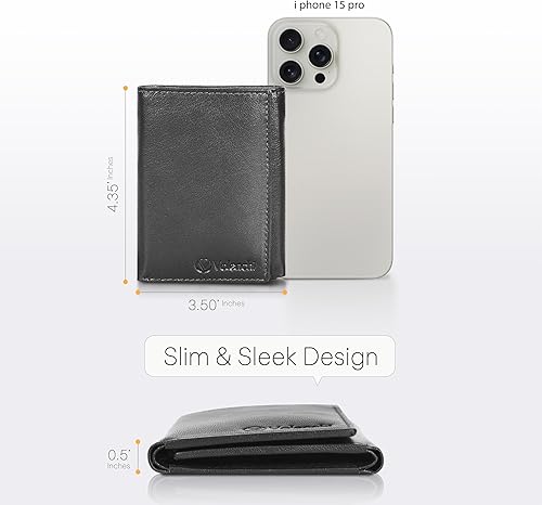 Miniatura 5 de VALENCHI Cartera triple de cuero genuino para hombre, con ranuras para tarjetas, ventana de identificación y compartimento para monedas, regalos de