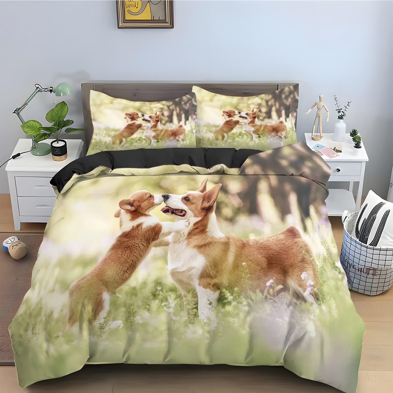 Housse couette en microfibre douce avec fermeture éclair lit chien de berger