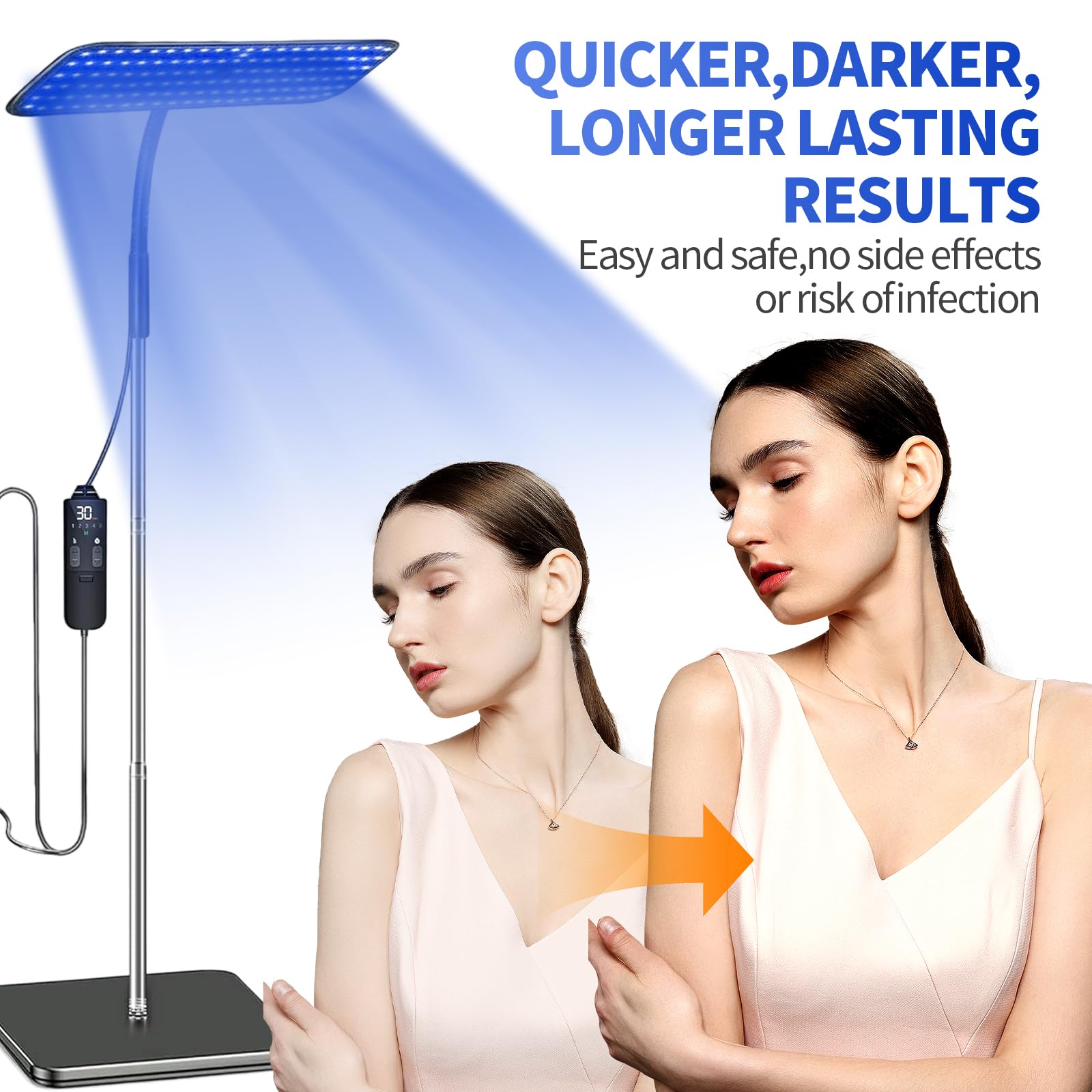 Solarium maison lampe bronzage portable 50 W lunettes socle escamotable 225 perles thérapie lumière bleue 460 NM 490 NM