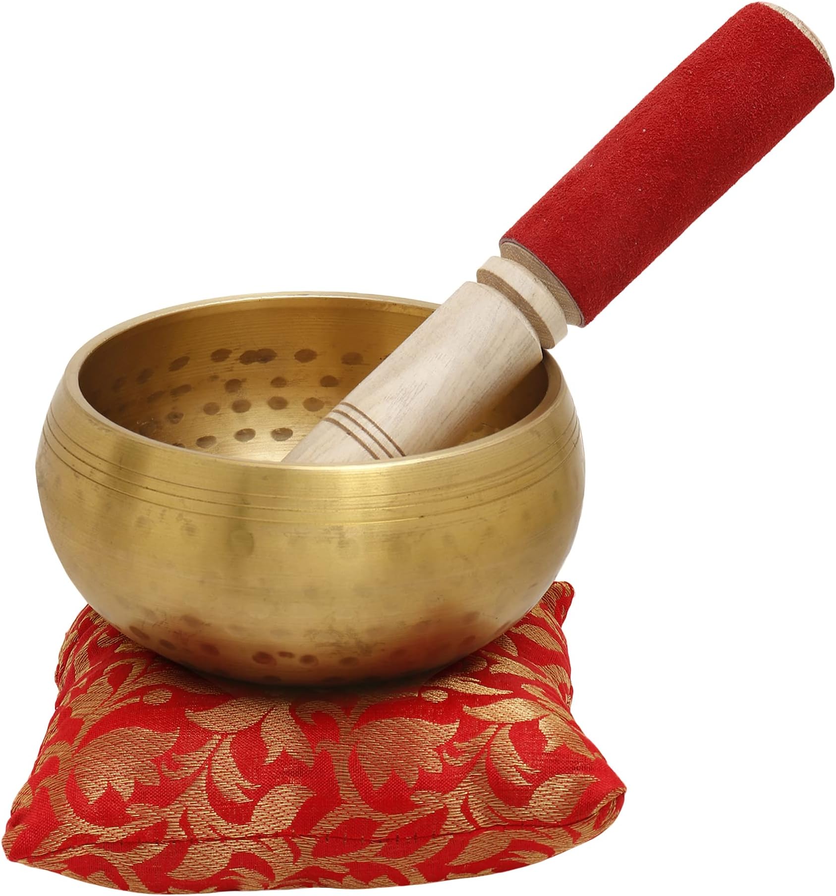 Brass Meditation Bowl with Stick And Cushion Tibetan Buddhist Singing Bowl | Product Dimensions - 4x4x2In, 500Gm