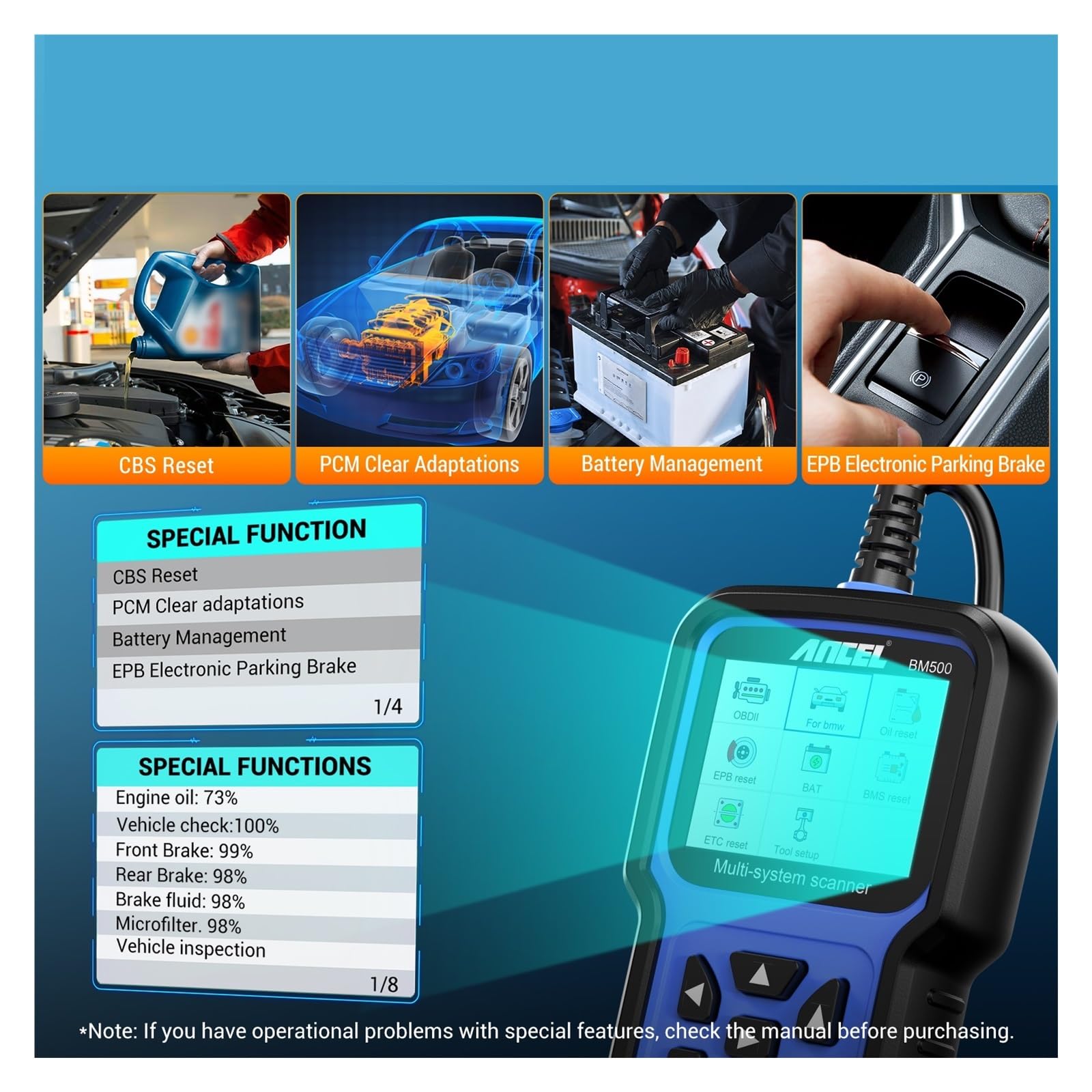 BM500 Pełny system OBD2 Scanner dla E93 E65 Airbag EPB TPMS Reset OBD 2 Diagnostyka Wielojęzyczne narzędzie diagnostyczne samochodu,Przyjazny dla użytkownika