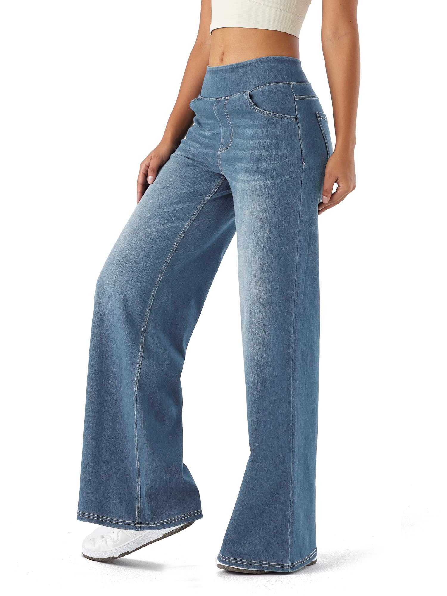 LaiEr Jeans de piernas Anchas para Mujeres,Cintura Alto,piernas Rectas,Ajuste Relajado,Jeans Casuales Muy elásticos,adecuados para Yoga,Fitness,Deportes Casuales.