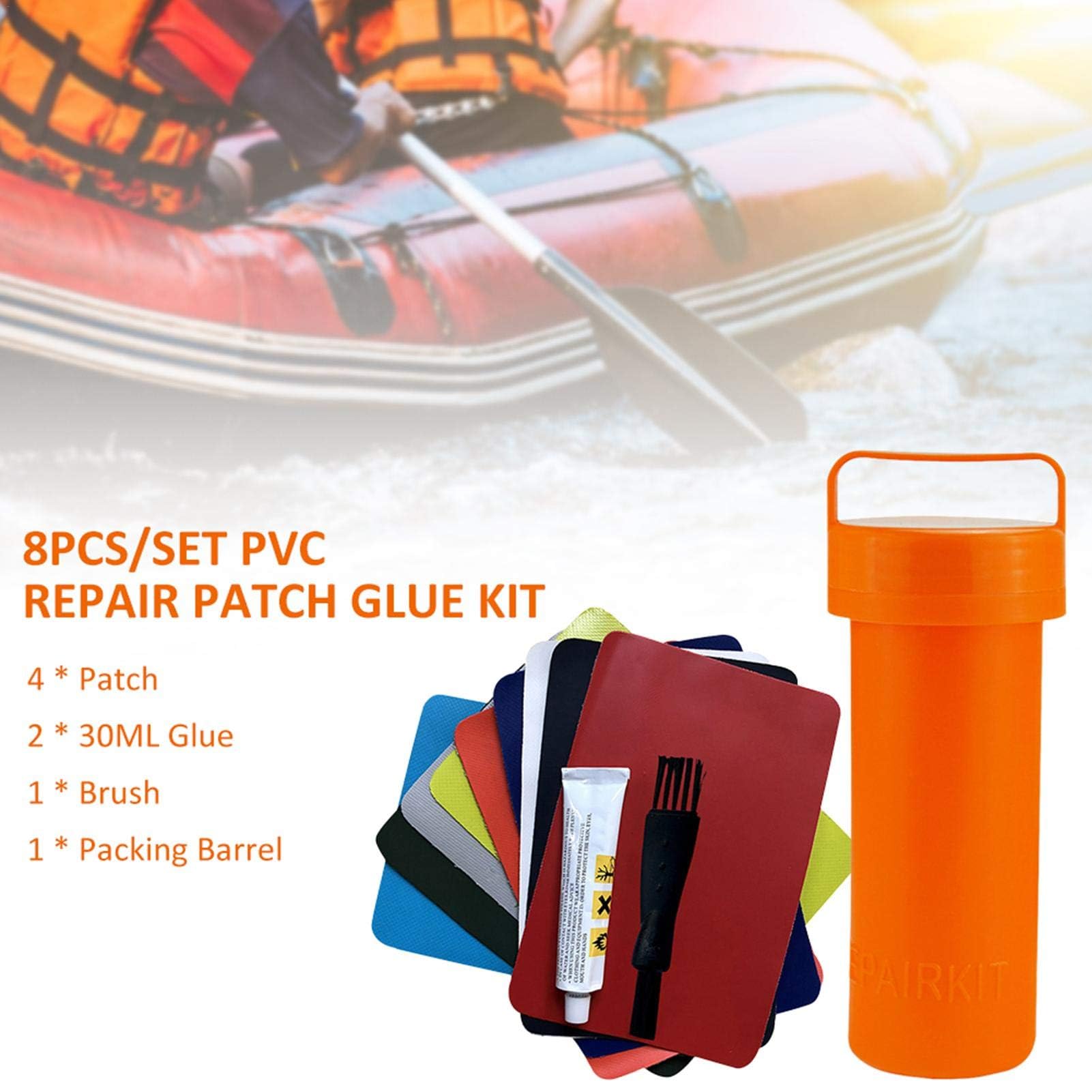 Kit De Réparation Senbaler Pour Bateau Gonflable – 6 Patchs PVC, Colle 2x30g, Brosse, Clé à Valve, Boîte De Rangement