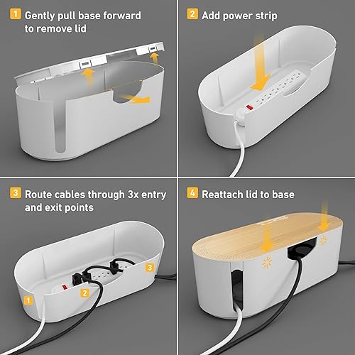 Miniatura 9 de D-Line Caja de gestión de cables, soporte para regleta de alimentación, ocultadores de salida de suelo, organizador de cables de escritorio,