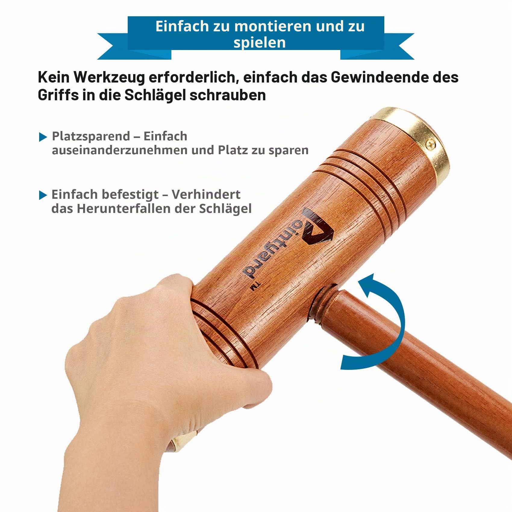 Krocket-Set für 6 Spieler, Deluxe-Krocket-Set mit Holzschlägeln, farbigen Kugeln, Wickets, Heringen Erwachsene/Jugendliche/Familie, perfekt Rasen/Hinterhofspiel/Park (inkl. Tragetasche)