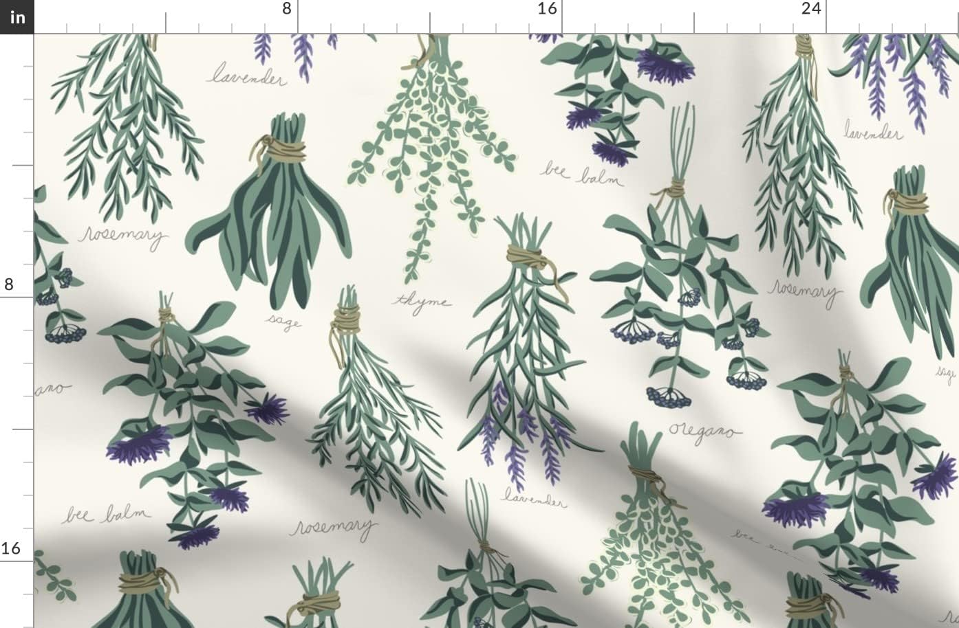 Spoonflower Fabric - Healing Herbs Garden Aromatherapy Cooking Baking Cream Green Printed on Organic Cotton Sateen Fabric by The Yard - Sewing Quilting Apparel Home Decor