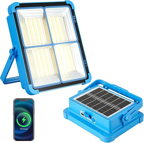 Kweetle Luz solar de trabajo LED portátil, 50W100W200W 16500mAh 15000 LM 552LED IP66 recargable LED luz de piso para falla de energía, luz de