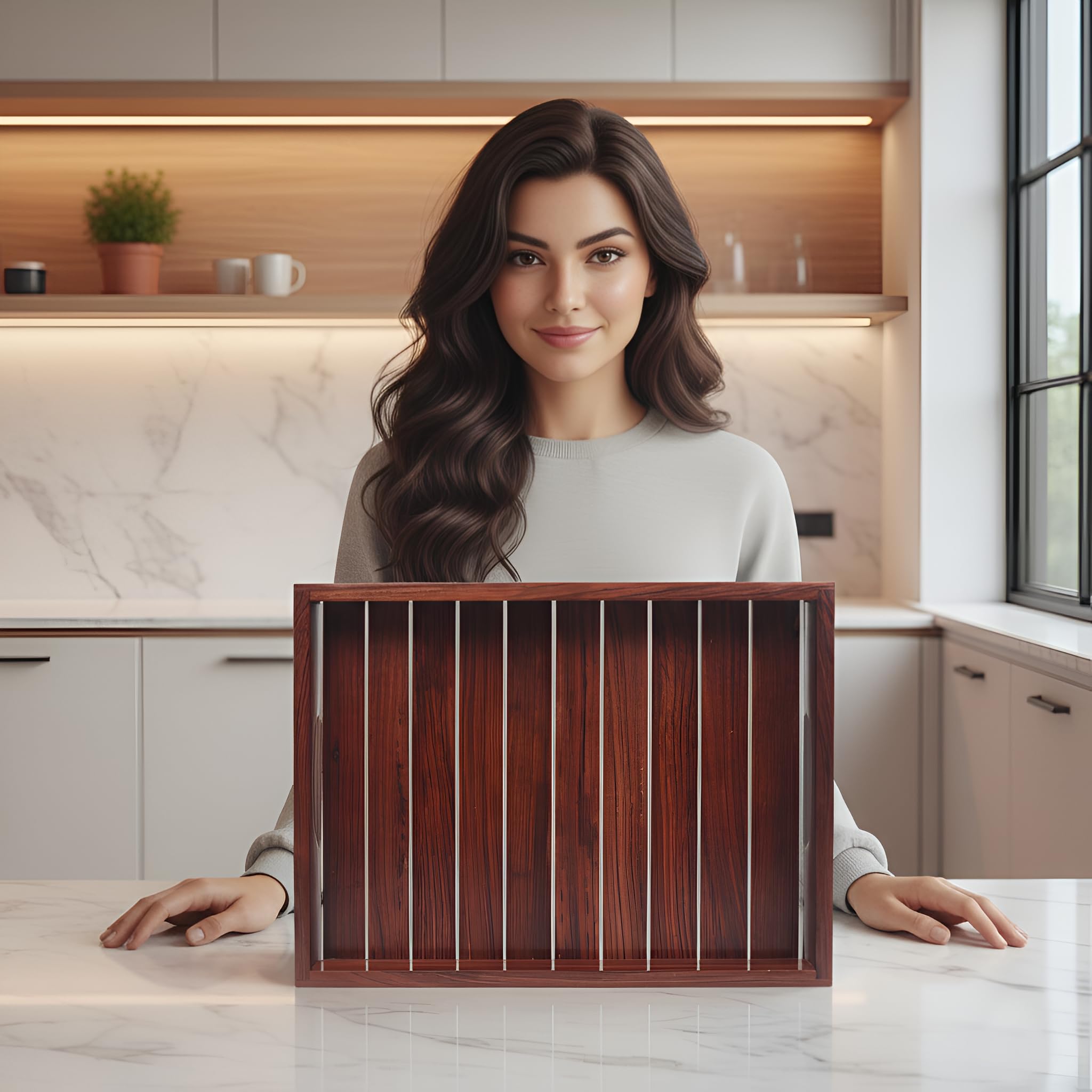 Bandejas de servir anidadas hechas a mano en bandejas de madera de Sheesham para servir té, bandeja decorativa de madera, bandeja de aperitivos, mesa de comedor, oficina, desayuno