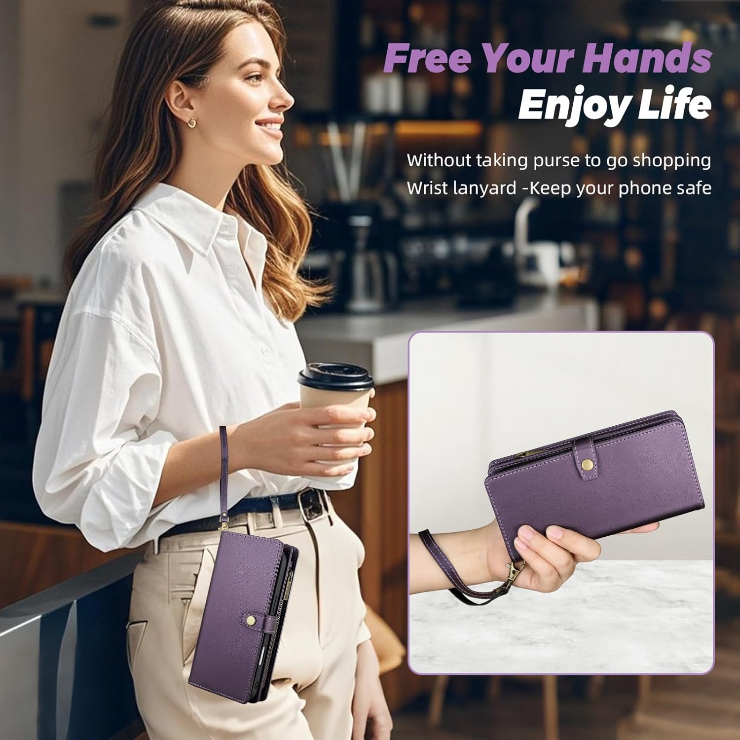 TwoHead Wallet Case Compatible with iPhone 17,Detachable,Magnetic,11 Cards Holder,PU Leather All-Round Protective Phone Case with Change Pocket(6.3 in,Deep Purple)