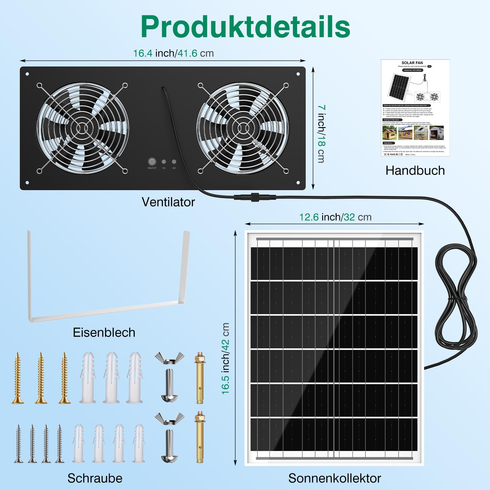 Ventilateur solaire 40W 18000mAh 3500tr/min avec batterie minuterie étanche silencieux pour poulailler serre abri