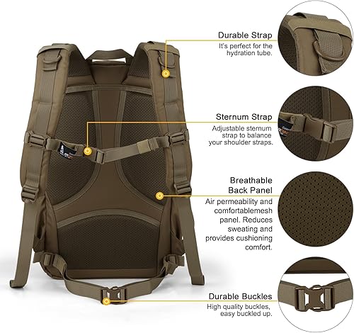 Vista 4 de Mardingtop - Mochila táctica Molle de 28L para senderismo, camping, Caqui, Táctica