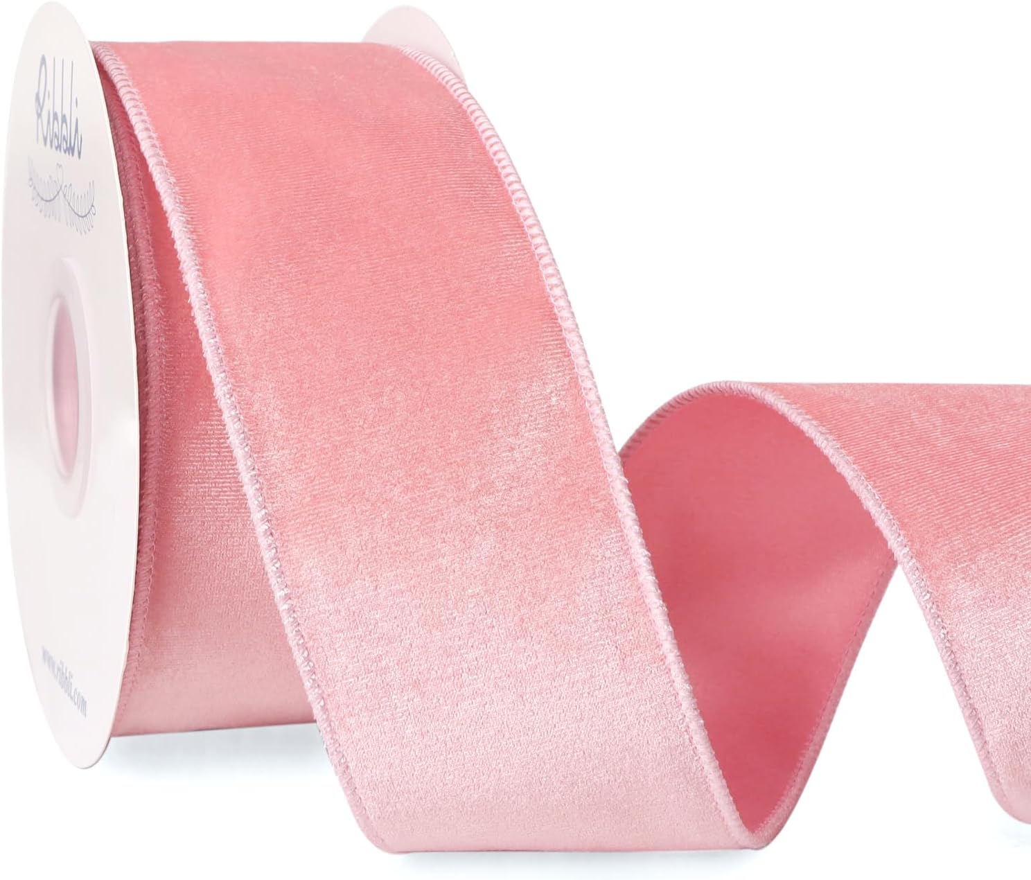 Ribbli Light Pink Velvet Wired Ribbon 2.5 Inch Velvet with Satin Christmas Ribbon for Gift Wrapping Christmas Tree Decoration Crafts Wreaths Supplies-Continuous 10 Yards