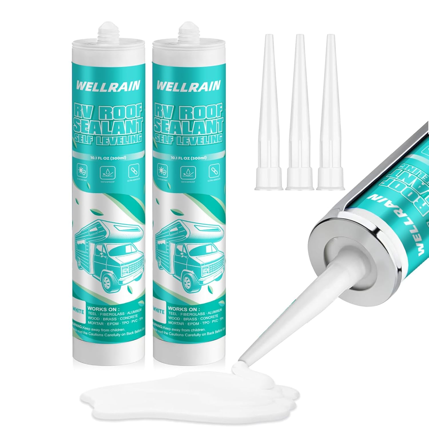 RV Roof Sealant, Self-Leveling Waterproof Lap Sealant for RV Roof Repair & Maintenance, UV-Resistant White Caulking Adhesive (2-Pack)