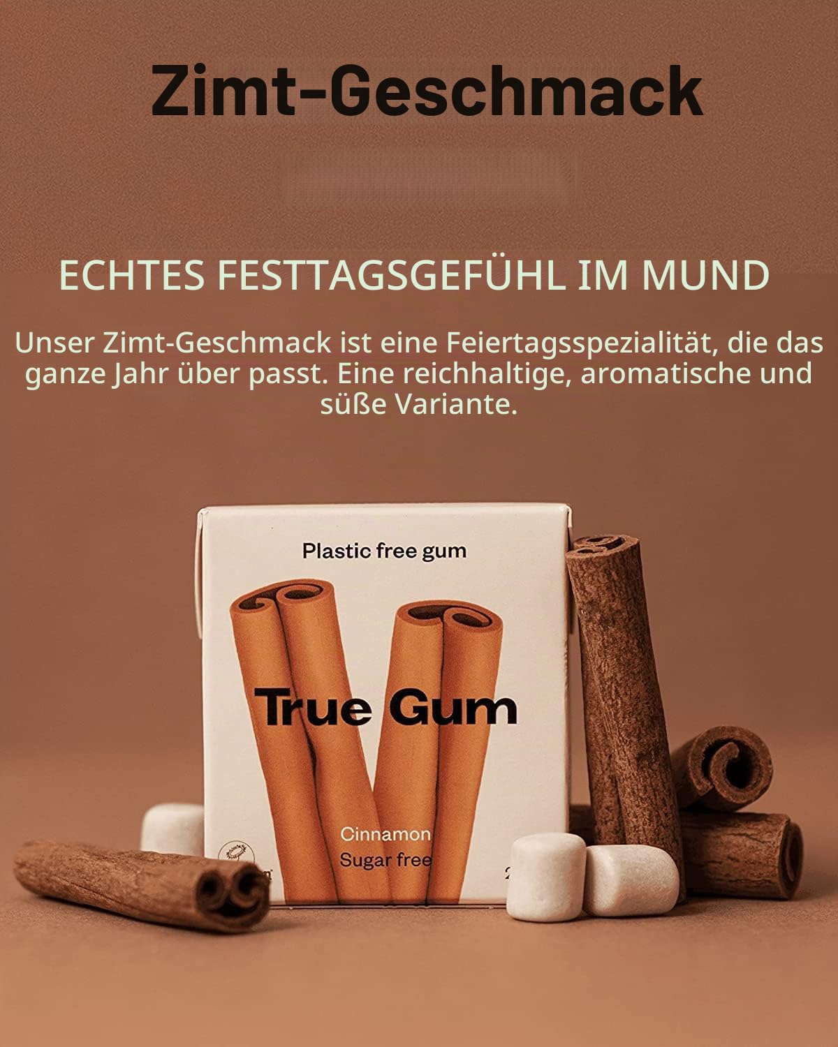 True Gum 24er Display: ZIMT | Plastikfreier Kaugummi | Biologisch Abbaubar | Vegan | 24 x 21 g, 504 g