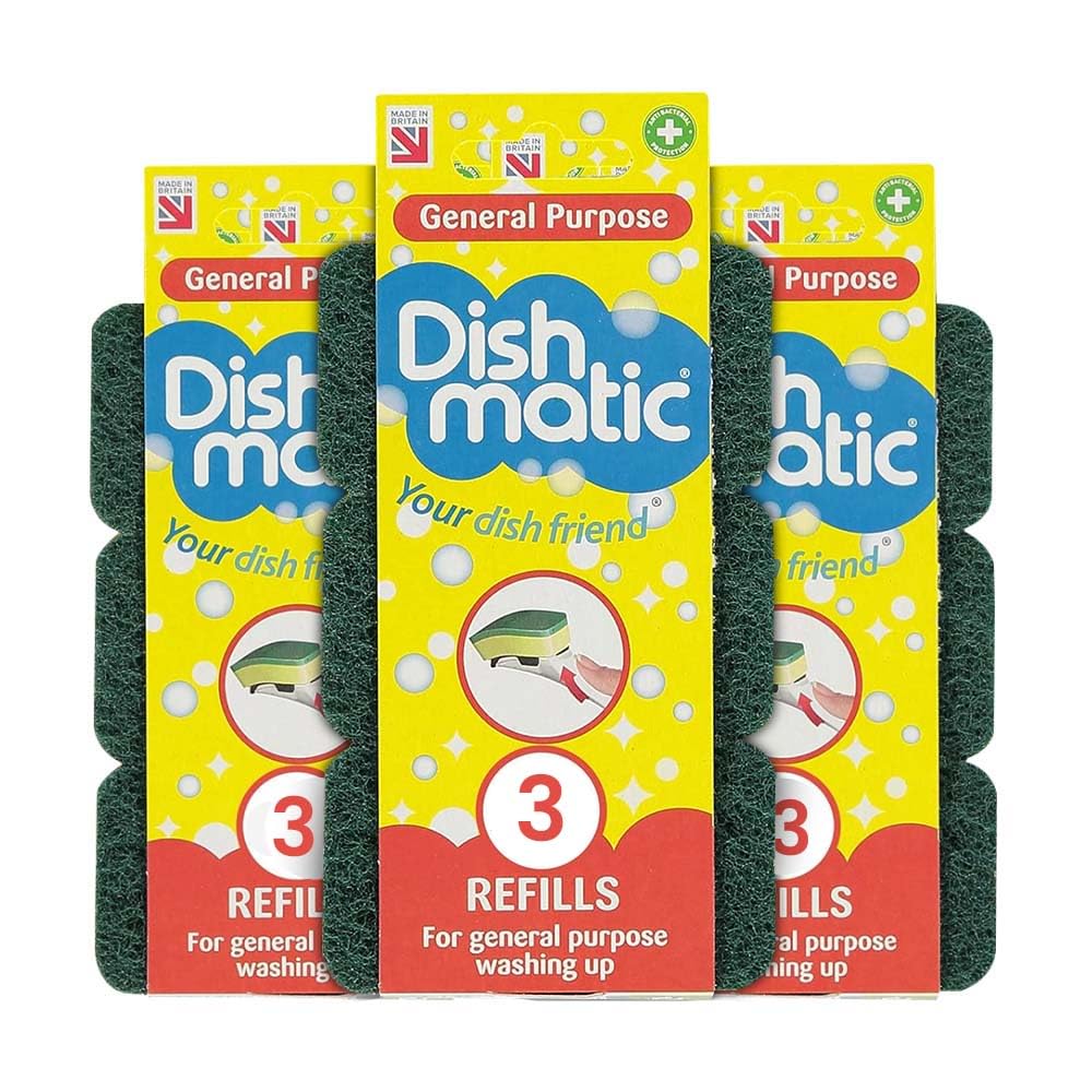 9 x Heavy Duty Green General-Purpose Washing-Up Sponge Refill Green Sponges Cleaning Scourer with Antibacterial Abrasive for Kitchen and Bathroom