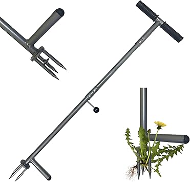39"/42" Stand Up Weeder Hand Tool - Weed Puller Tool - Long Handle 3 Claws Manual Weeding Tool for Elderly & Gardeners - Stainless Steel Root Extractor Without Bending