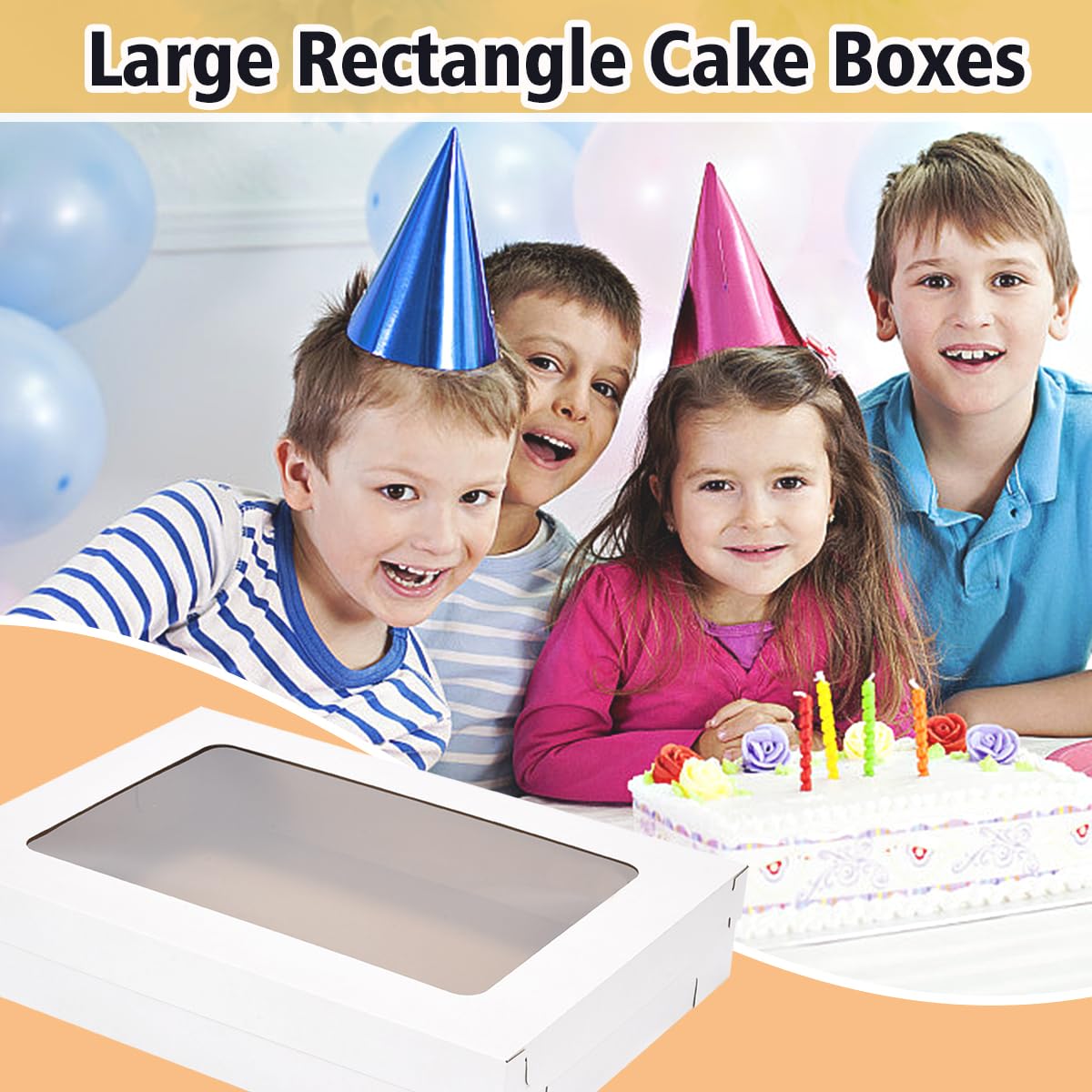 66,5 x 49,5 x 12,7 cm, 6 Stück, volle Kuchenbox mit Fenster, große Backboxen, gewellte, rechteckige Kuchenboxen für Donuts, Muffins, Cupcakes, Brownie, Gebäck, Dekorzubehör