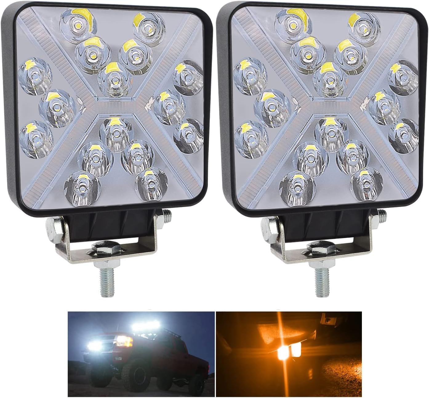 LED Light Pods for Truck, 4 Inch 48W 4000lm 12V Work Flood Beam, Square LED Offroad Driving Lights for Tractor Trailer Excavator Pickup Golf Cart Mower ATV UTV, 2PCS (LED3)