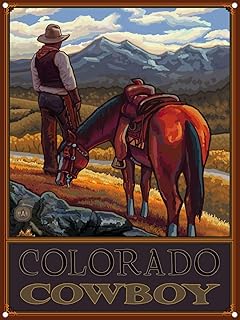 Colorado Cowboy Cowboy On Range Metal Art Print by Paul A. Lanquist (9" x 12")