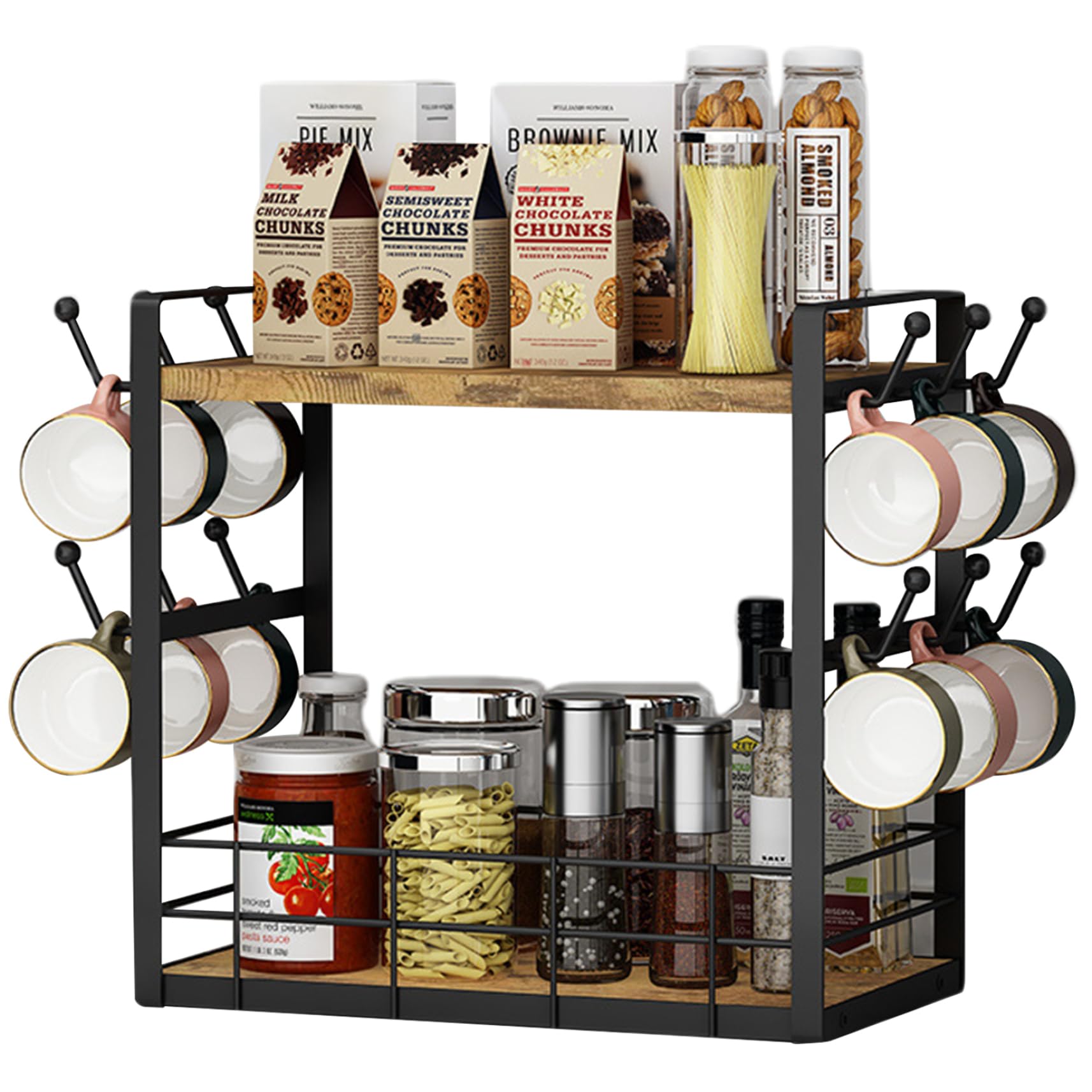 Organisateur de station de café forte charge porte-tasse rigide à double étage de rangement