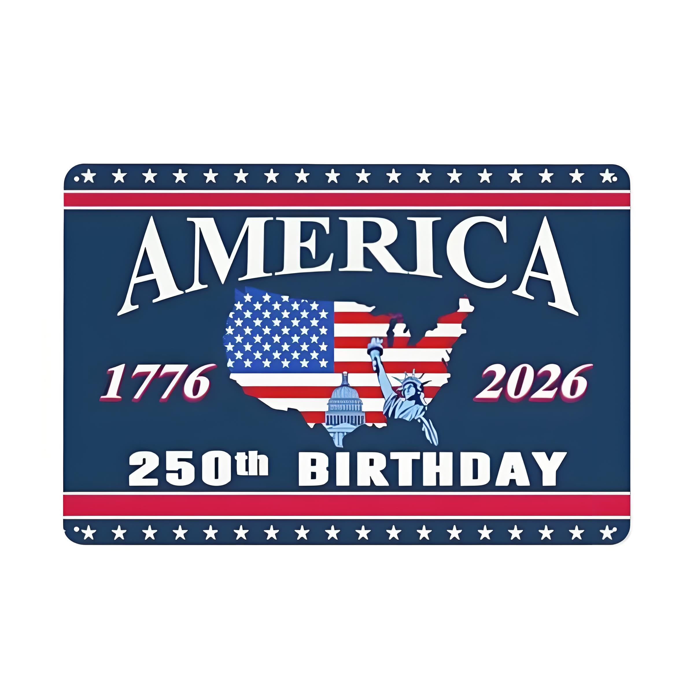 peiyeety Metal Tin Sign America 250th Birthday 1776 2026 Decorative Wall Art Patriotic Flag and Statue Style for Indoor Outdoor Home Kitchen Bar Coffee Shop Farmhouse Garage Bedroom Office 6x8 Inch