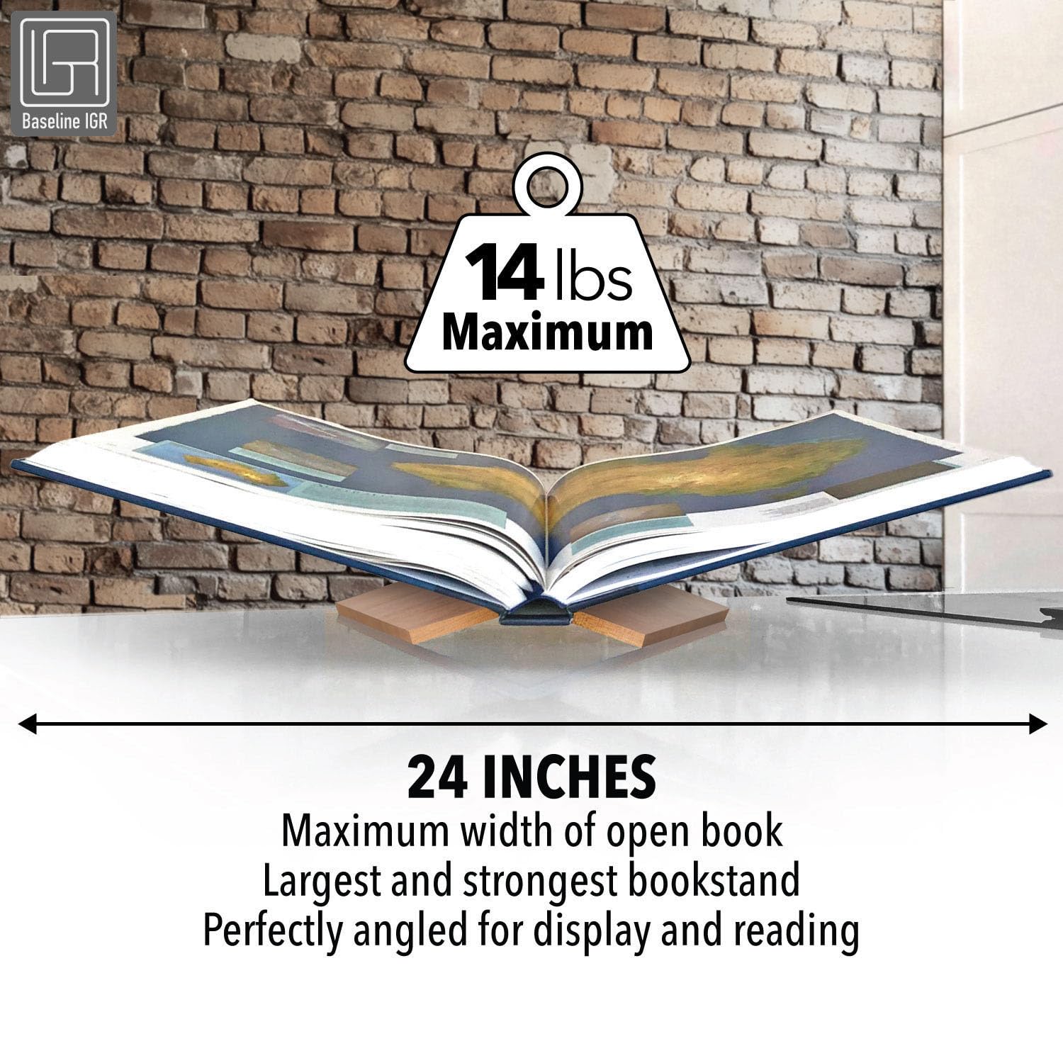 Grande leggio per libri in legno, 31,8 x 24,1 x 14 cm, angolato, in legno di mogano naturale, supporto aperto per esposizione e lettura, libri di cucina, libri d'arte, bibbie, riviste, casa e ufficio