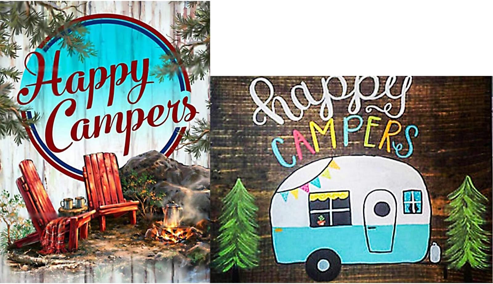 2 Pieces 5D Diamond Painting Kits for Adults, Diamond Art Kit Happy Camping Paint with Diamonds Rhinestone Full Round Drill Canvas Picture for Home Decor, 11.8 x 15.75 Inches