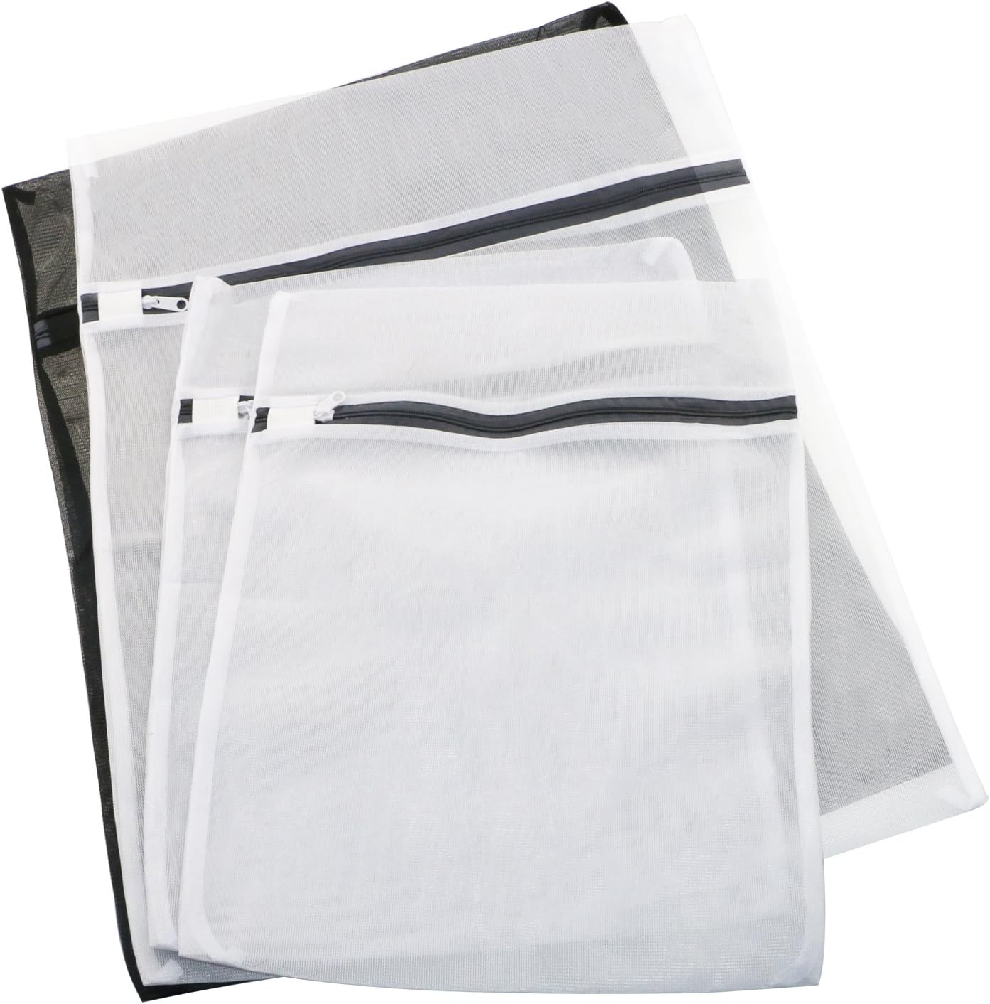 4 Pack Mesh Laundry Bags, Delicates Lingerie Drying Wash Bag for Bra, Blouse, Hosiery, Stocking, Underwear with Zipper (Black & White)