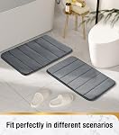 HITSLAM Memory Foam Bath Mat Non Slip, 60x40cm Absorbent Bathroom Mat, Machine Washable Bath Rug for Bathroom, Soft on Feet, Quick Dry, Dark Grey
