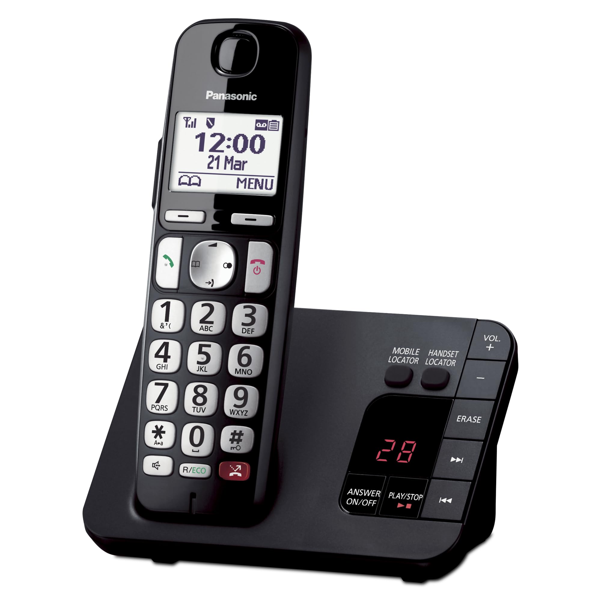 PanasonicKX - TGE820EB Digital Cordless Phone About 40 minutes Answering Machine with Nuisance Call Block and Dedicated Key, Amplified Sound Single