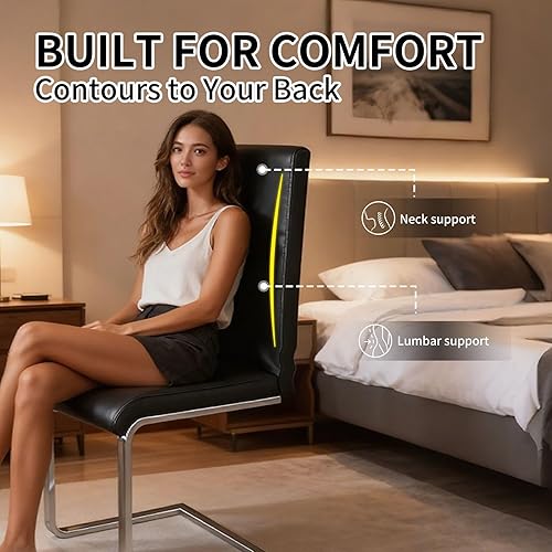 Miniatura 6 de Juego de 4 sillas de comedor modernas, sillas de cocina tapizadas de cuero, muebles sin brazos que ahorran espacio con respaldo alto y patas