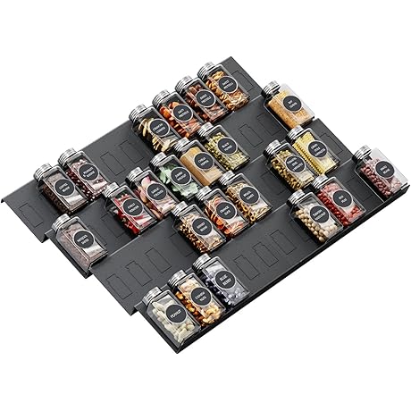 Famhap Expandable Black Countertop Spice Drawer Organizer