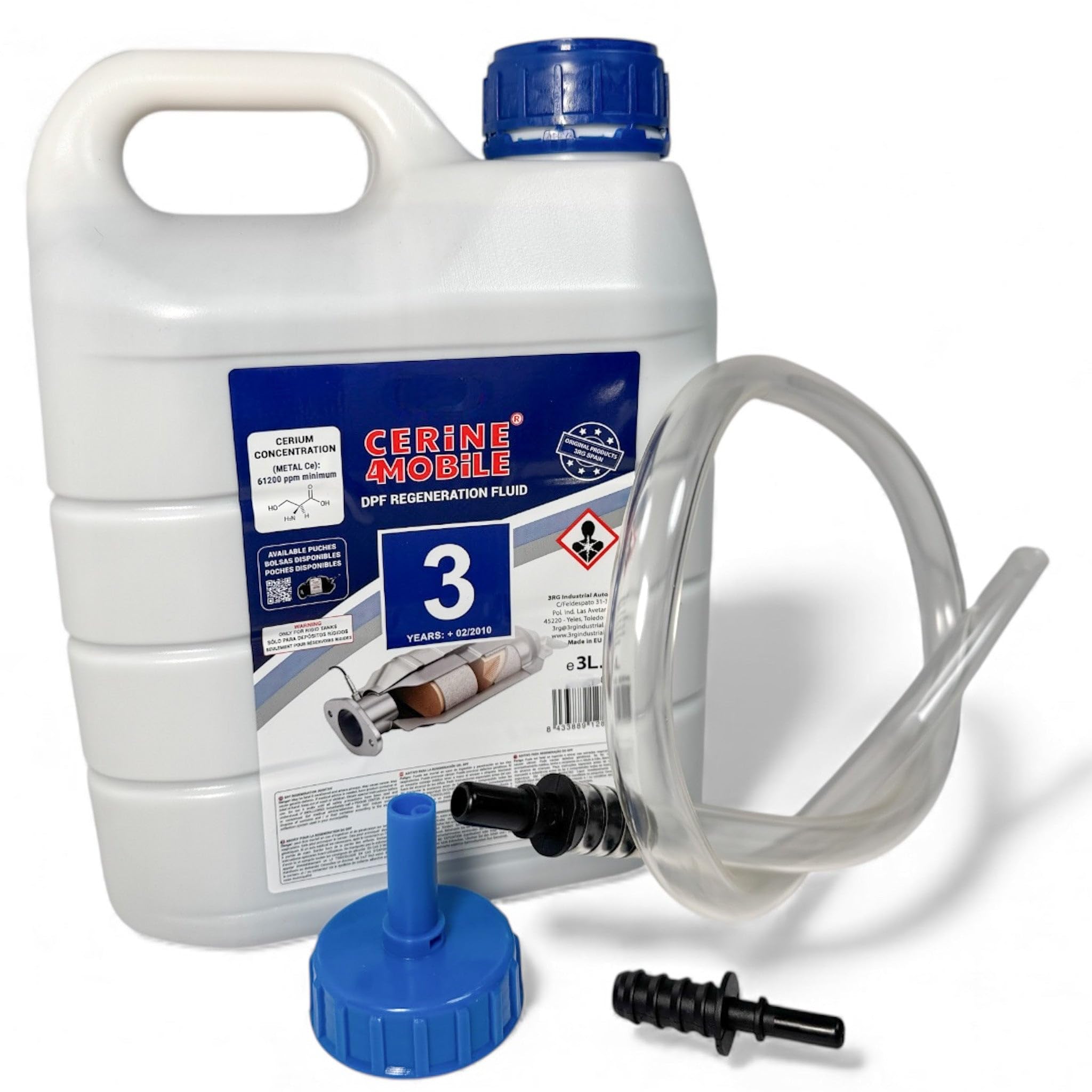 3L Bidon Additif DPF FAP Cérine Powerflex BLEU avec Tuyau Remplissage compatible pour C3 C4 C8 DS5 BERLINGO 3008 5008 RCZ PARTNER EXPERT (2010-) OEM 9736A0