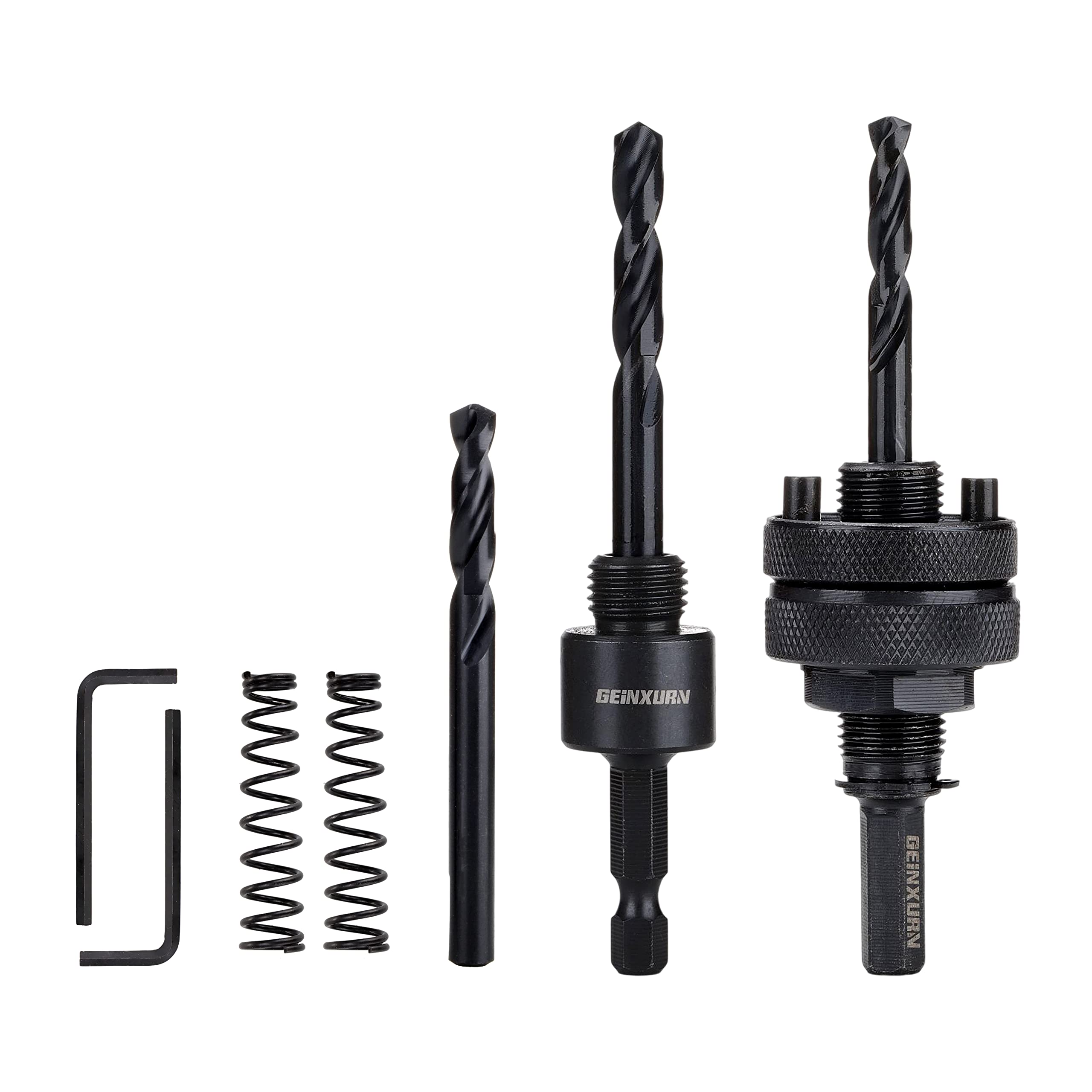 GEINXURN Hex Shaft Hole Saw Mandrel, 7/16-Inch and 3/8 Inch Hole Saw Arbor with 3Pcs Central Drill/2PCS Hex wrench/2Pcs Spring