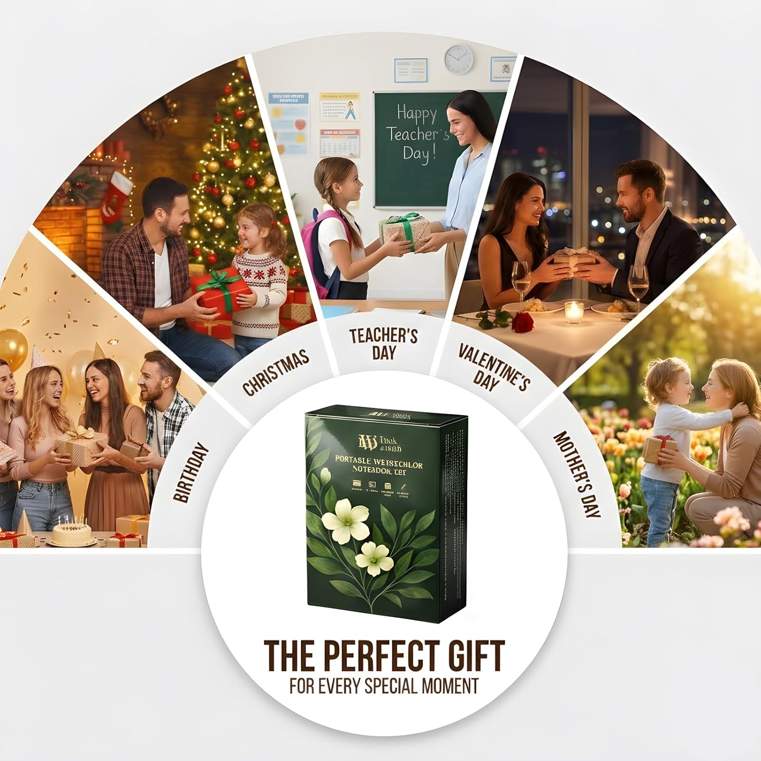 Mini Travel Watercolor Sketchbook Set - 24 Colors Pocket Paint Kit (6 Metallic, Neon, Macaron) with Refillable 300gsm Black & White Paper - PU Leather Urban Sketching Binder & Water Brush Gift