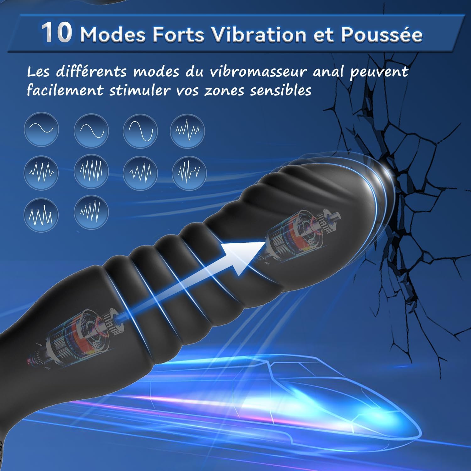 Estimulador prostático con anillo, vibrador, juguete erótico, con 10 modos de extensión y función de vibración.