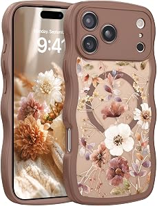 GUAGUA for iPhone 17 Pro Max Case, Magnetic Cases Cute Colorful Flower Wavy Edge Full Camera Protection Anti-Slip Bumper Women Girls Boys Slim Protective Phone Case for iPhone 17 Pro Max 6.9'', Brown