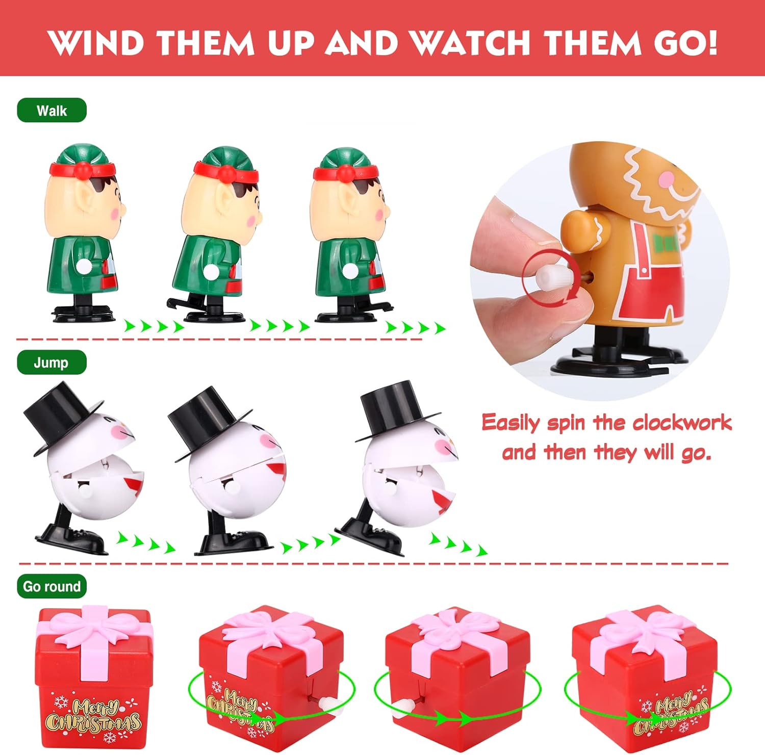 LIHAO 12PCS Christmas Wind Up Toys for Kids Party Favors, Christmas Stocking Stuffers Gifts for Grandkids