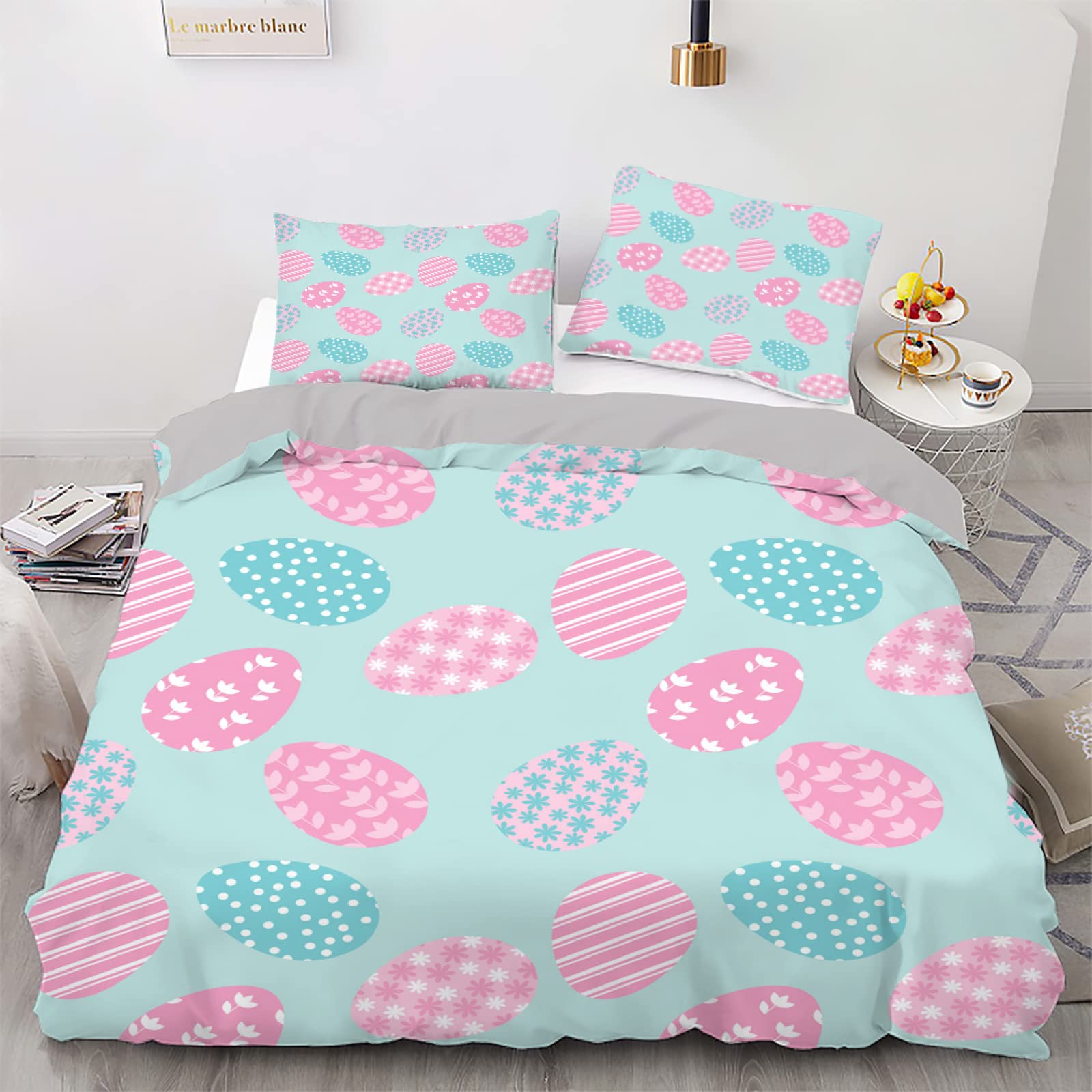 Housse de couette 160x200 fruits bleus en microfibre douce avec 2 taies