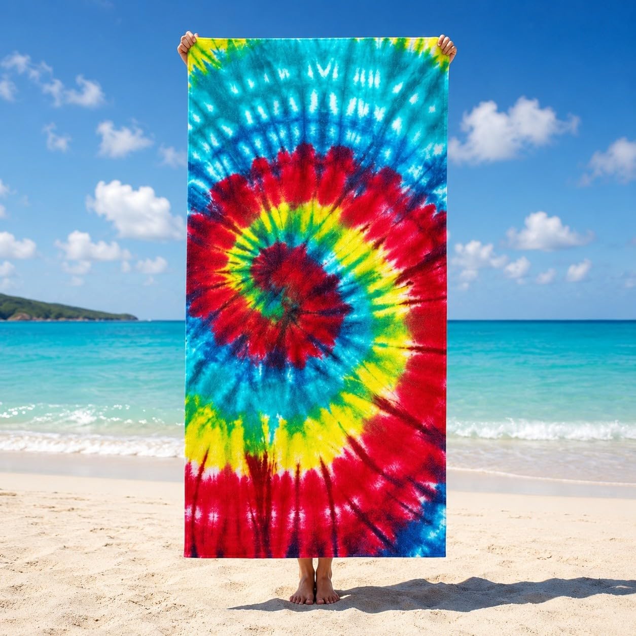 Serviette de Plage Tie-Dye en Spirale Microfibre Rapide 200x200 cm