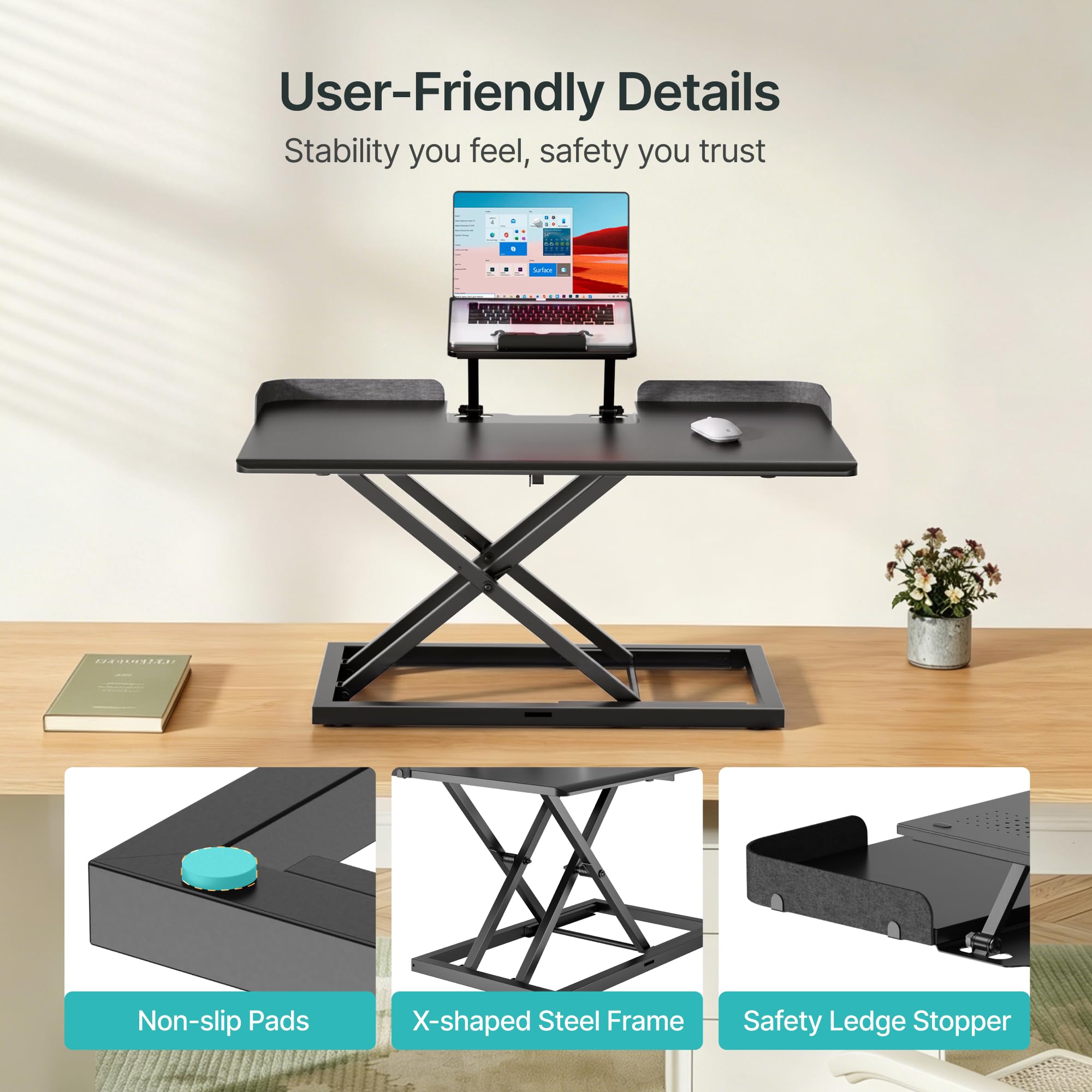 PEGZONE Bureau Assis Debout 79x54cm réglable en Hauteur, Charge Jusqu’à 8kg