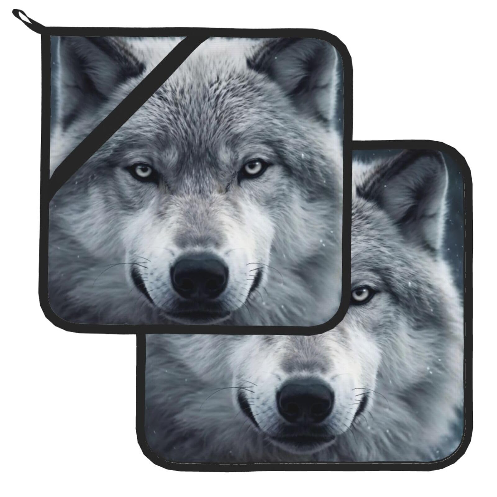 Pot Holder Set of 2 Heat Resistant Potholders Lone Wolf Pot Holders Non Slip Kitchen Trivets Cooking Hot Potholder Washable Oven Mitts Oven Hot Pads for Kitchen Baking BBQ